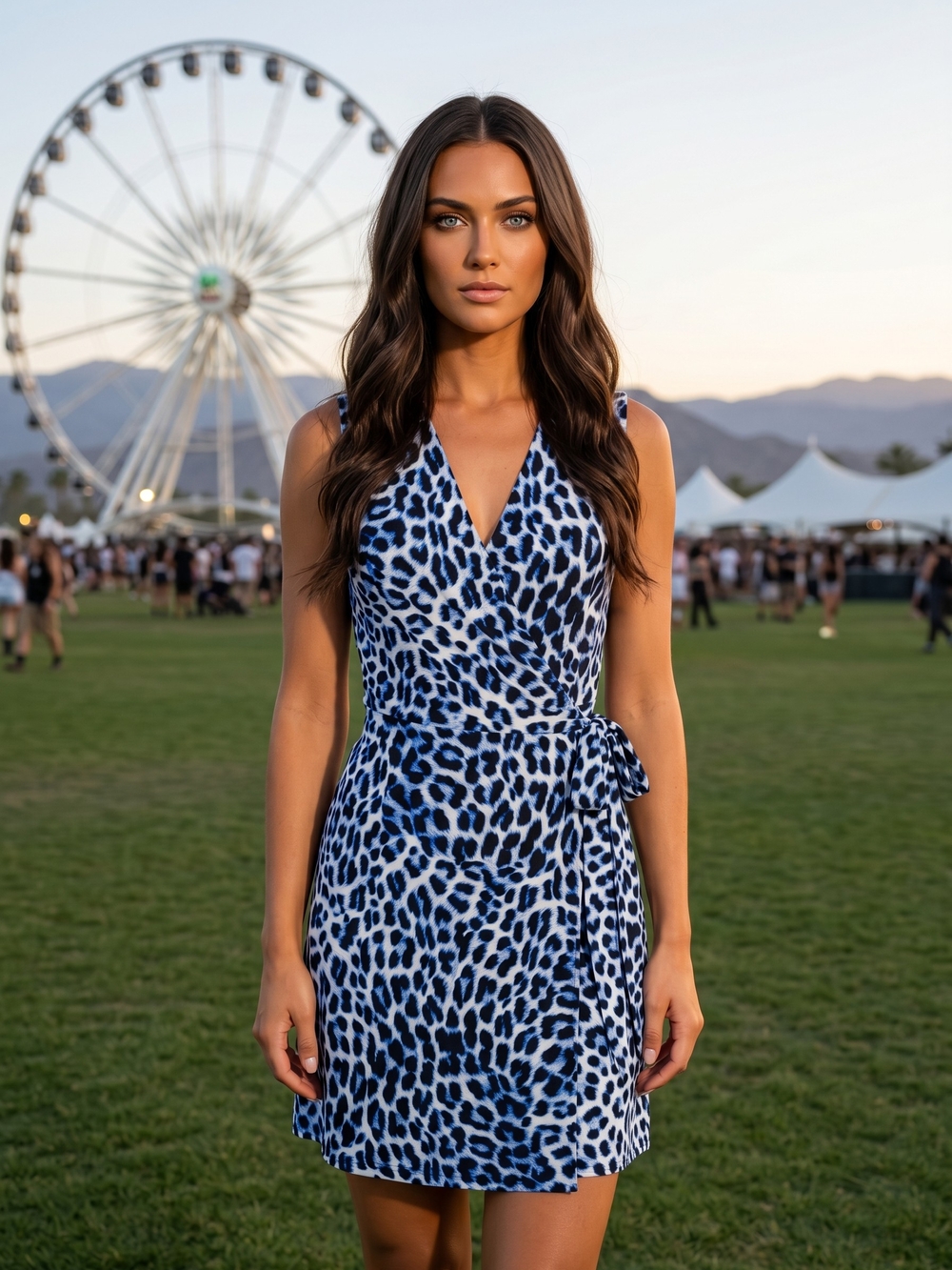 Vince Camuto Blue and White Leopard Print Mini Dress